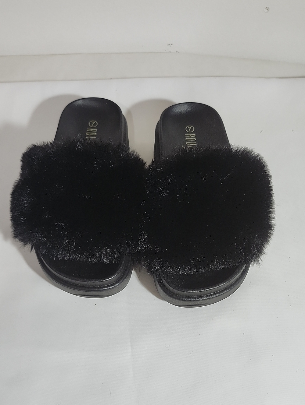 Black Faux Fur Slide Sandals - Women
